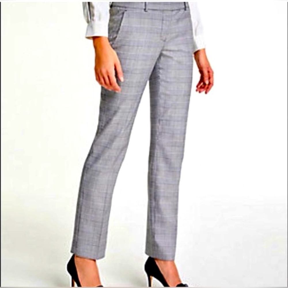 Ann Taylor The Straight Pant Curvy Linen Blend Black/White Plaid Women’s 2P, NWT
